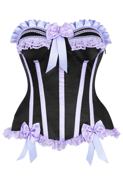 Black/Lavender Satin Boned Burlesque Corset Bustier Top