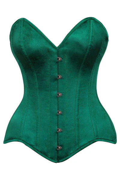 Dark Green Satin Steel Boned Overbust Waist Corset For Women
