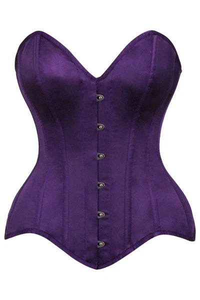 Dark Purple Satin Steel Boned Overbust Waist Corset For Women